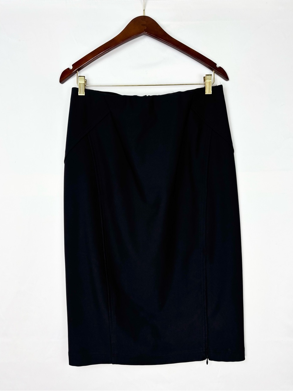 Karen Millen Zip Slit Pencil Skirt Black Midi Stretchy High Waist Size M Work